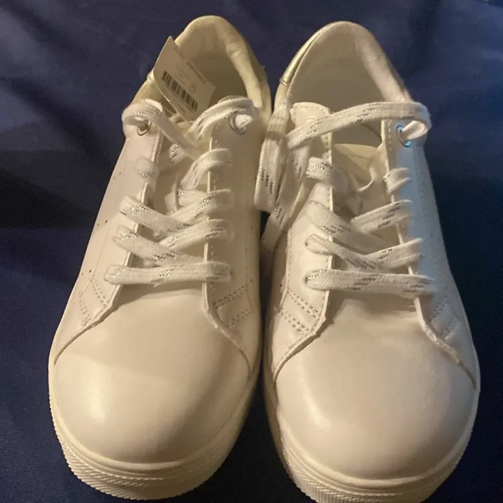 Crewcuts white lavender lace up sneakers